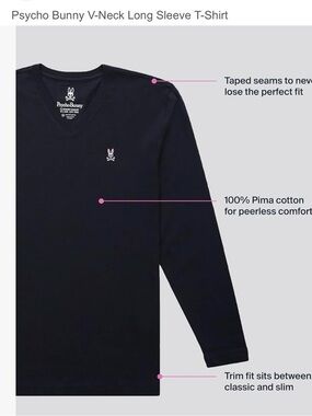 Psycho Bunny Black V-Neck Long Sleeve Tee with Embroidered Logo